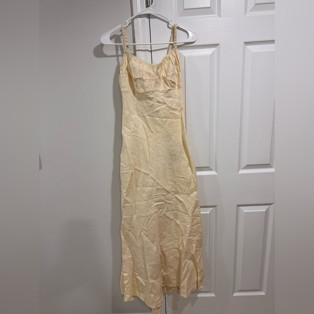 S25” Sandro Linen Blend Cream Maxi Sleeveless Backless Dress - Picture 3 of 6